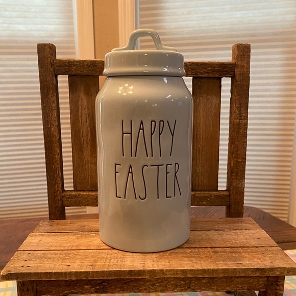 Rae Dunn Tall Blue Ceramic Happy Easter Canister Removable Lid, Easter Decor - Picture 1 of 16